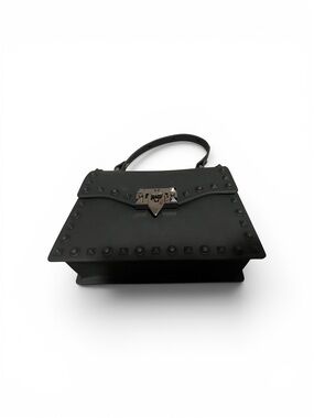 Studded Black Leather Top-Handle Bag